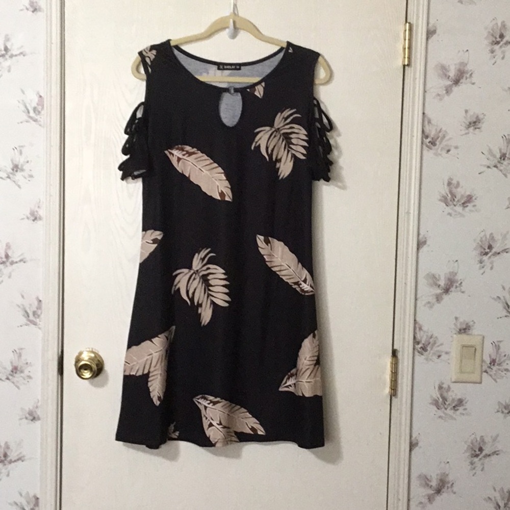 NWOT Black Dress with Leaf Print